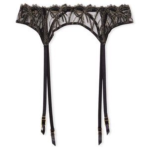 VS XS/S DREAM ANGELS Shimmer Bow Garter Belt Black Victoria's Secret NWT